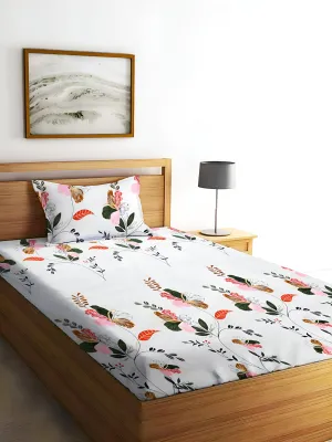 IVAZA 240 TC Polycotton Floral 3D Printed Single Bedsheet with 1 Pillow Cover Hypoallergenic, Wrinkle Free 60x90 Inches | White Flower