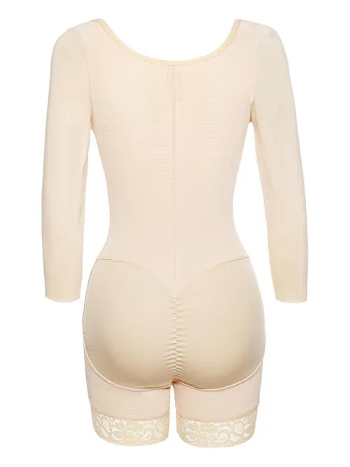 Jess Full Size Zip Up Lace Detail Long Sleeve Shapewear | 2 Colors