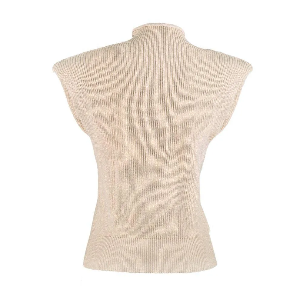 Ladies Solid High Neck Sleeveless Sweater Top LH0460