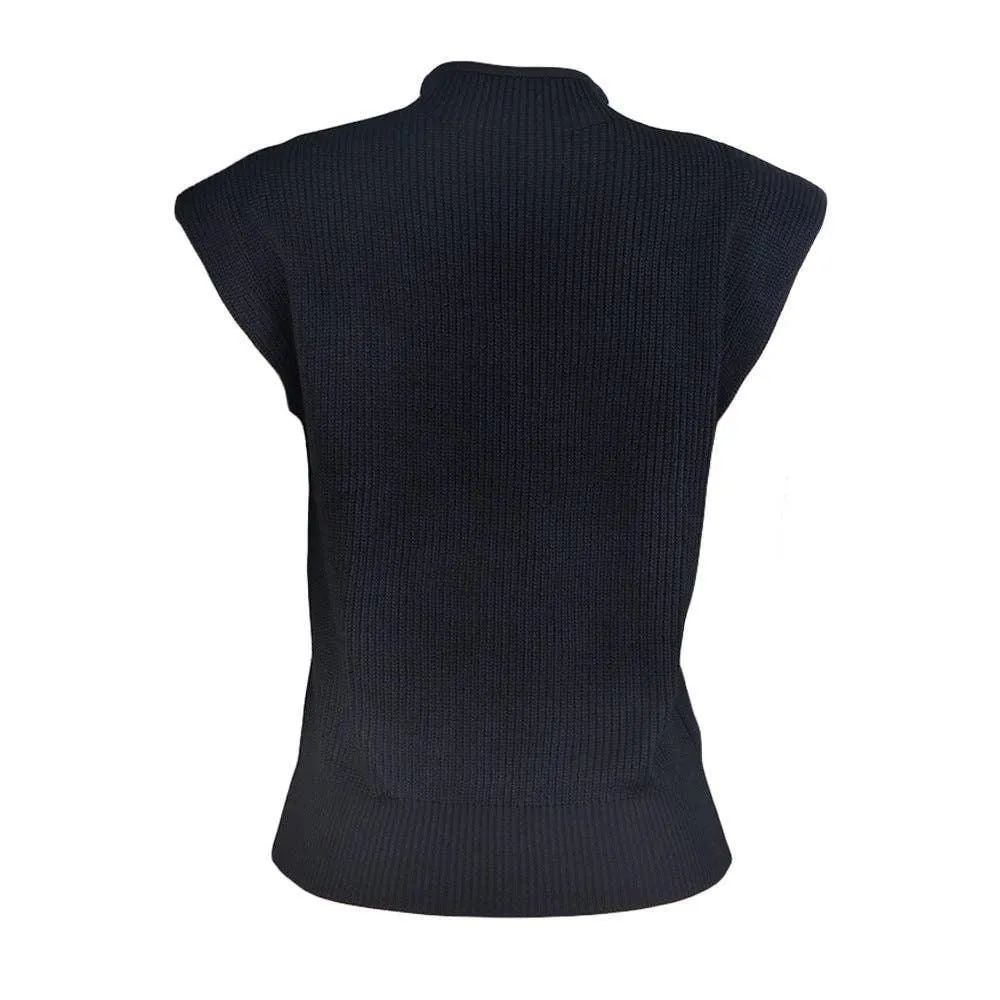 Ladies Solid High Neck Sleeveless Sweater Top LH0460