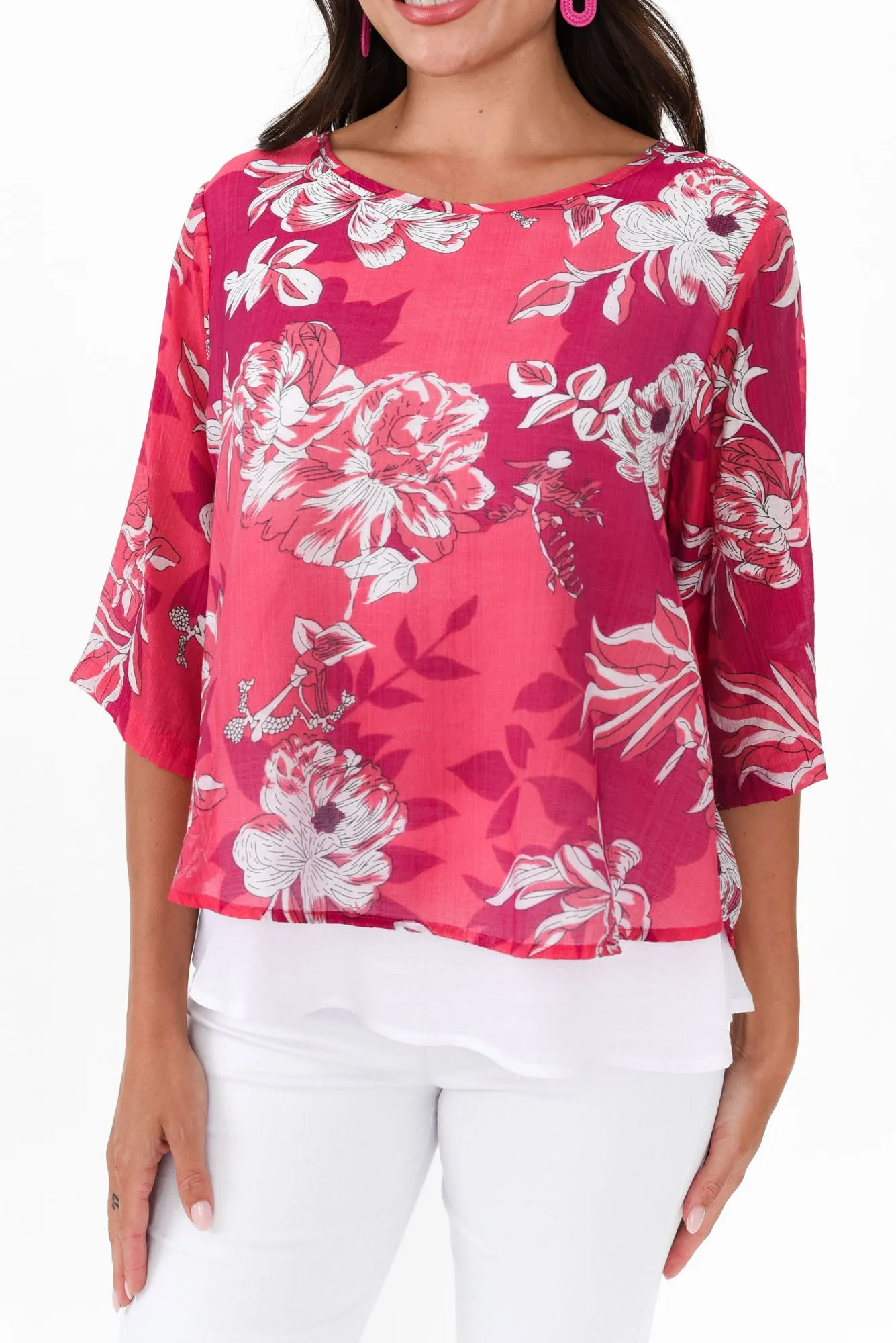 Liora Pink Floral Layered Top