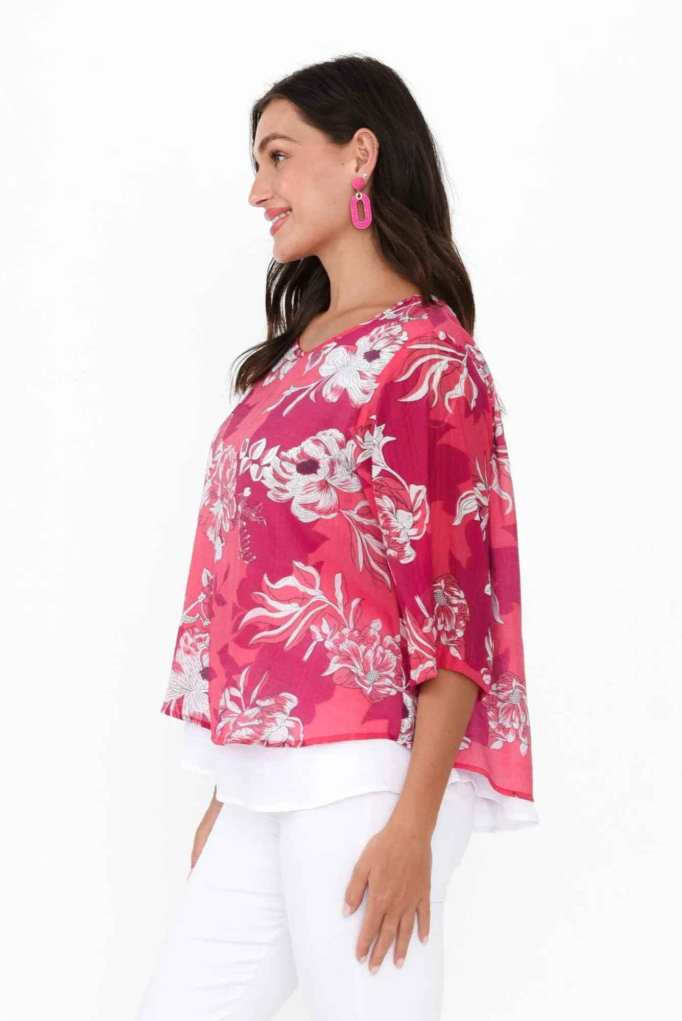 Liora Pink Floral Layered Top