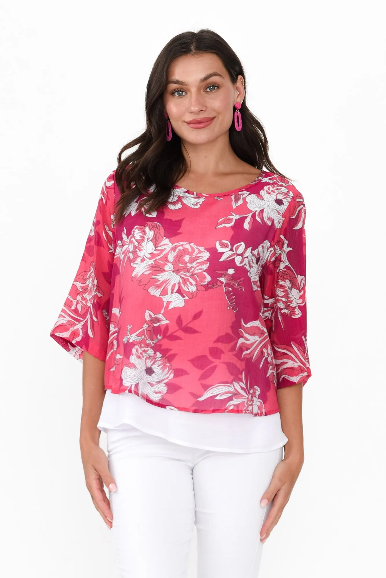 Liora Pink Floral Layered Top