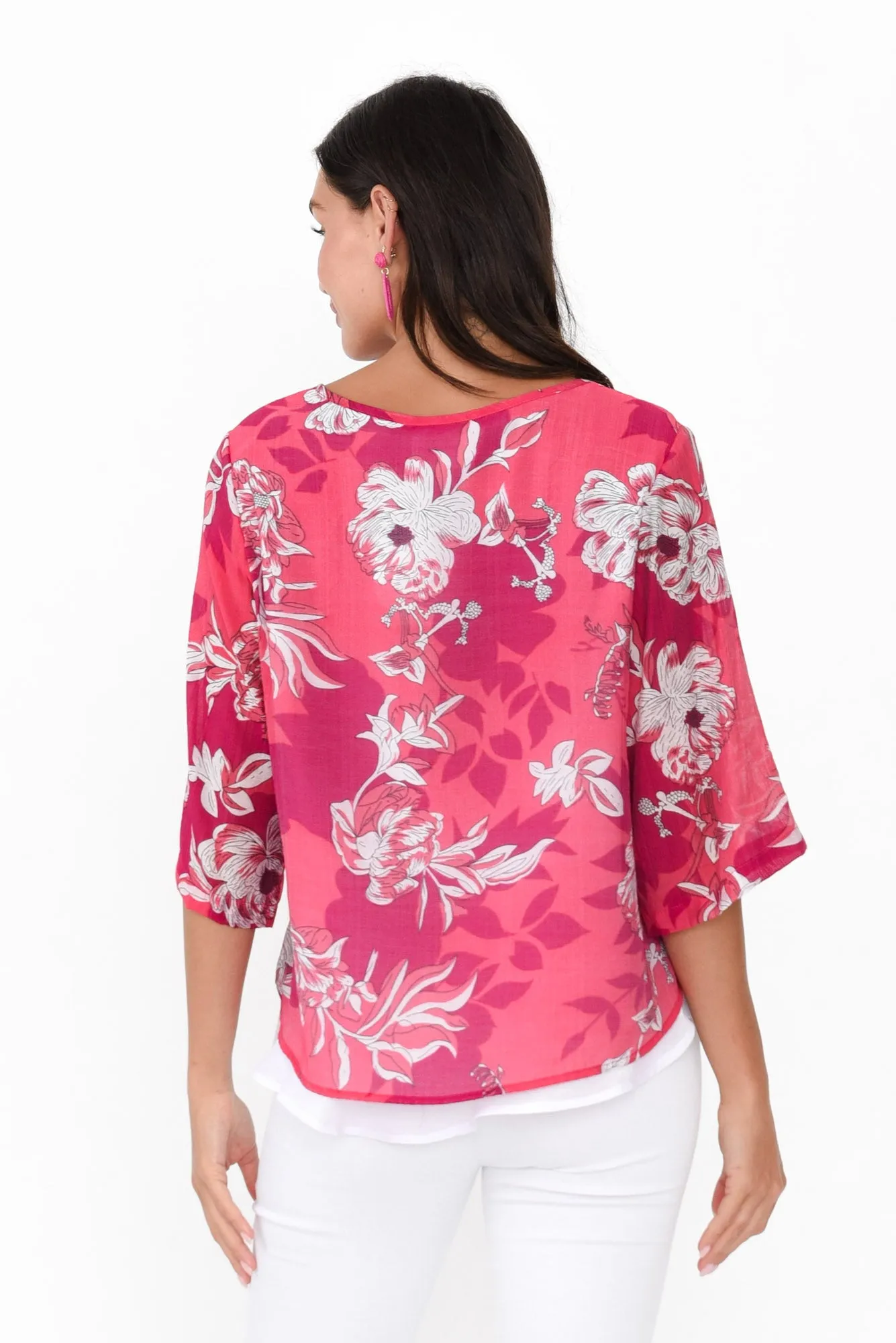 Liora Pink Floral Layered Top