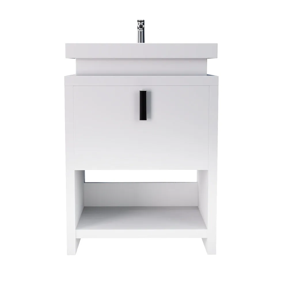 Liyan Freestanding Bathroom Vanity Unit With Acrylic Sink Top, Open Shelf Storage