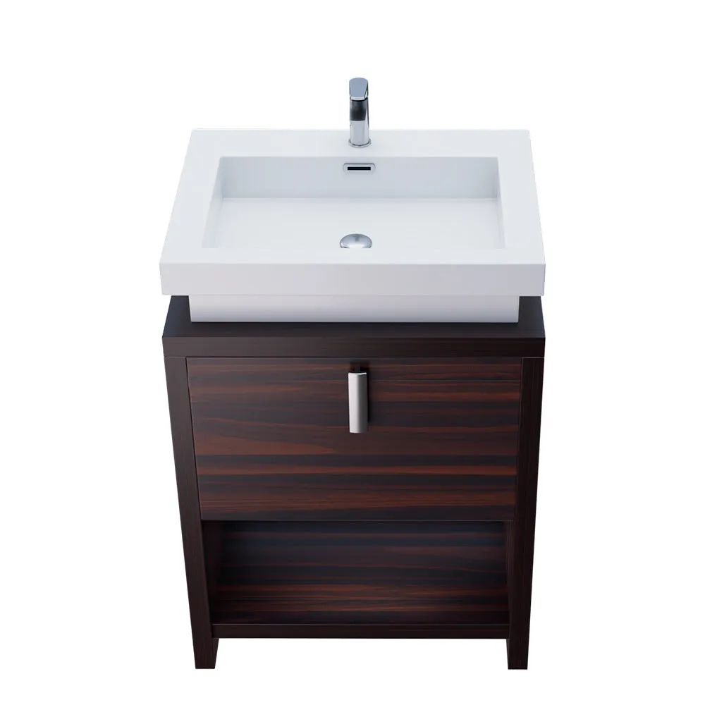 Liyan Freestanding Bathroom Vanity Unit With Acrylic Sink Top, Open Shelf Storage