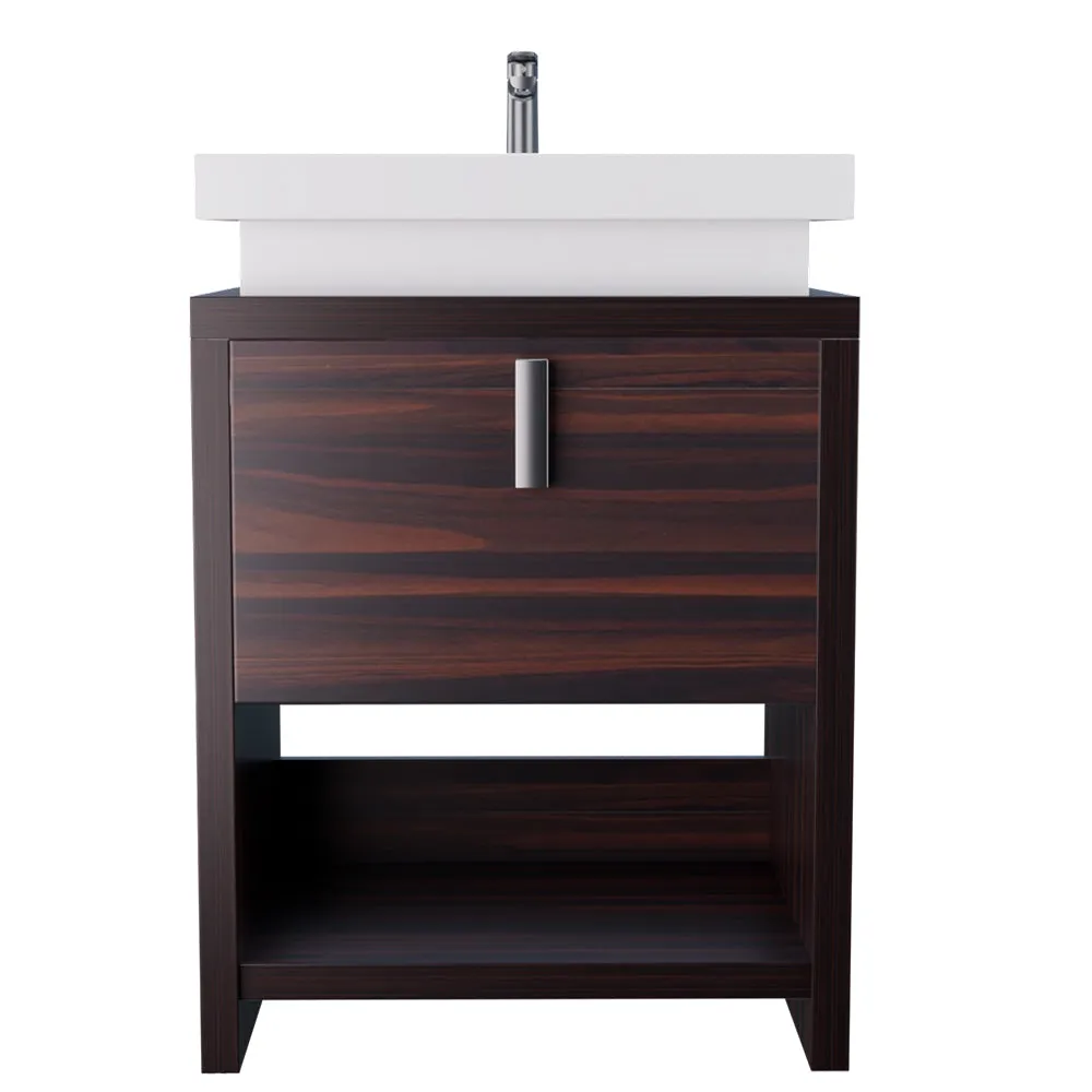 Liyan Freestanding Bathroom Vanity Unit With Acrylic Sink Top, Open Shelf Storage