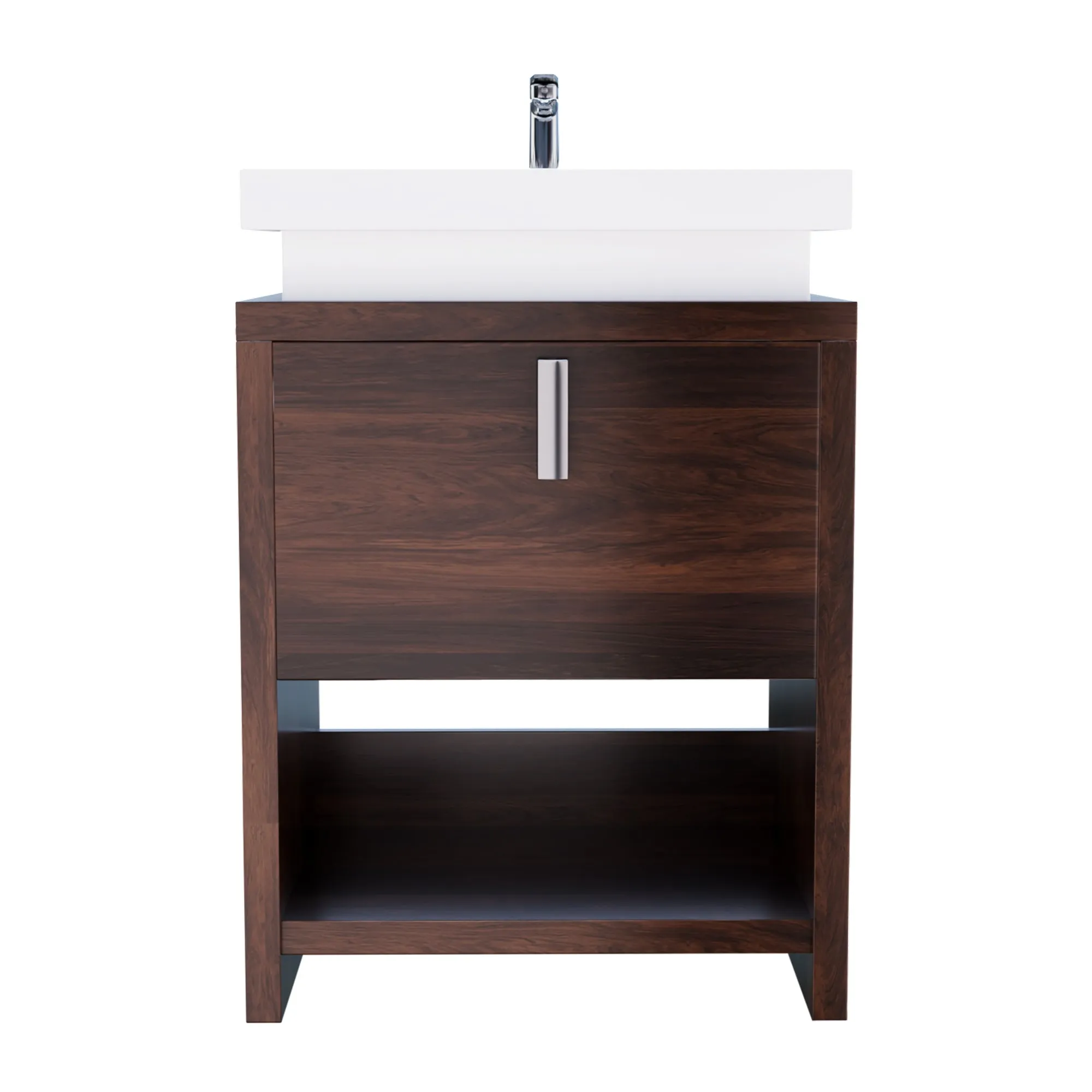 Liyan Freestanding Bathroom Vanity Unit With Acrylic Sink Top, Open Shelf Storage