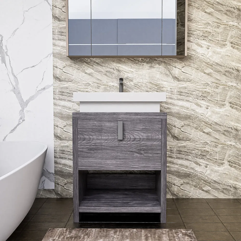 Liyan Freestanding Bathroom Vanity Unit With Acrylic Sink Top, Open Shelf Storage