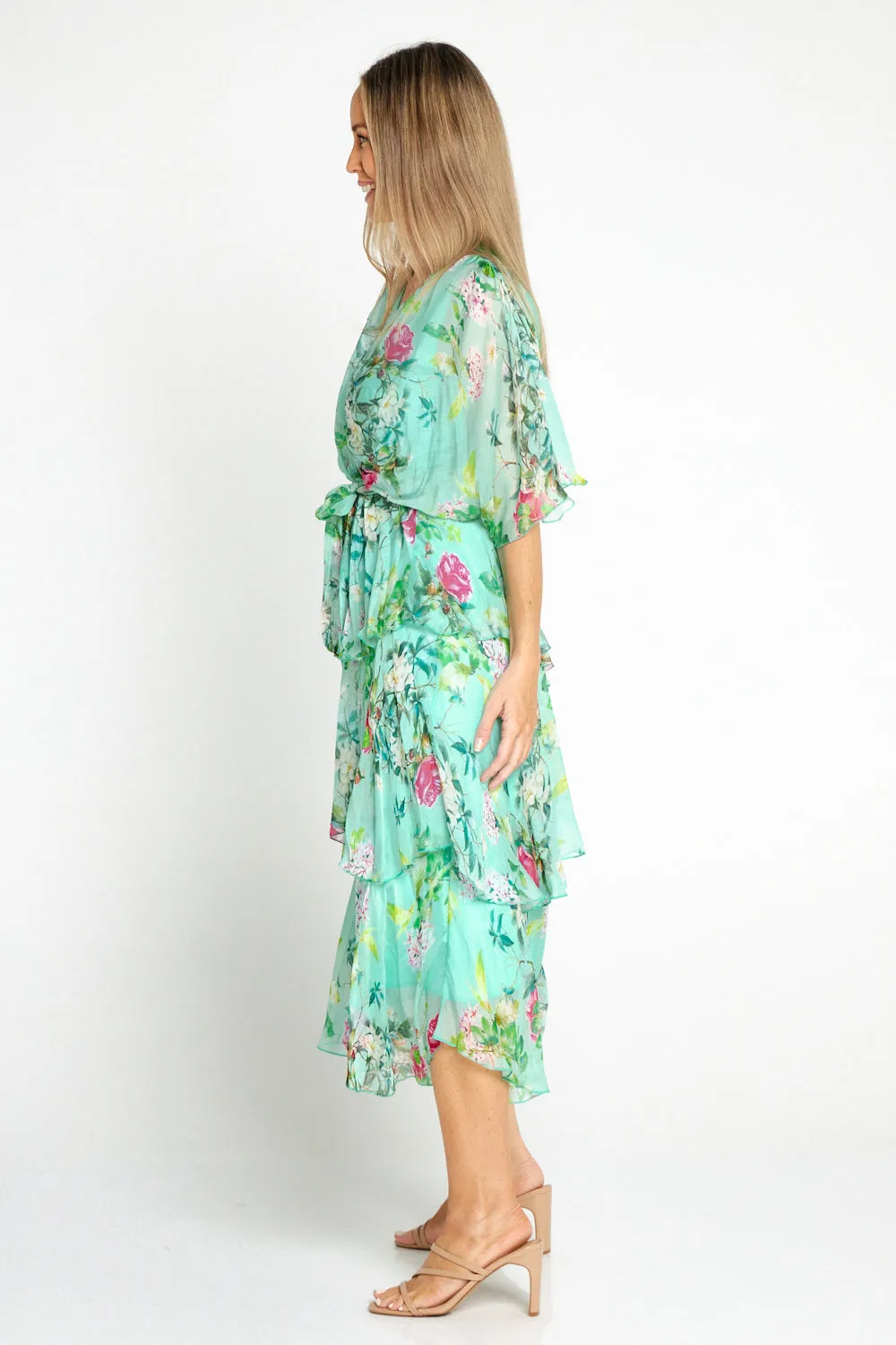 Loira Silk Dress - Mint Rose Garden