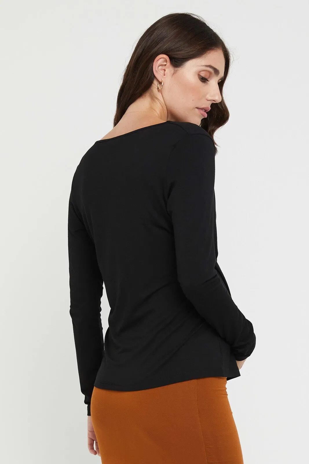 Long Sleeve Cowl Neck Top - Black