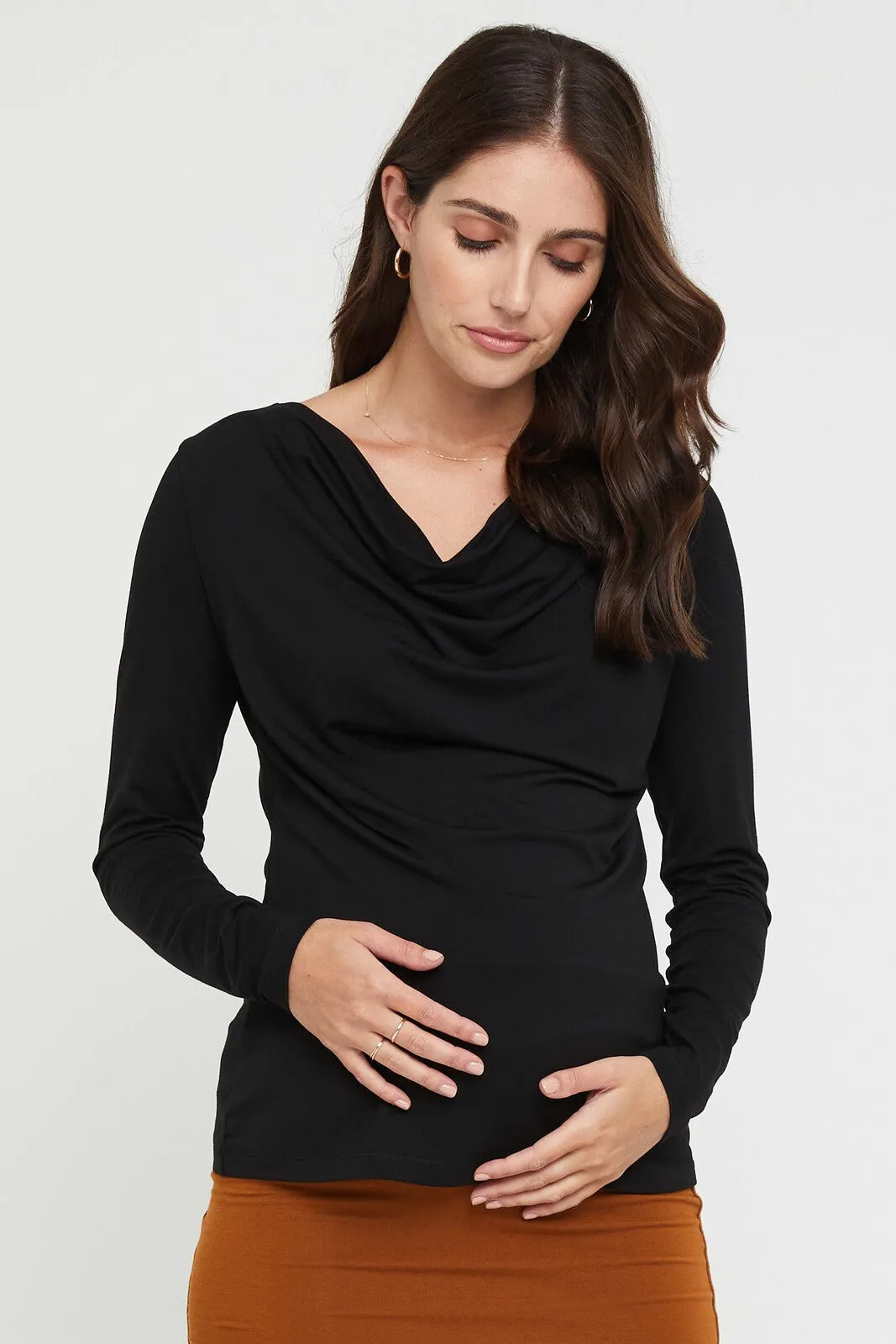 Long Sleeve Cowl Neck Top - Black