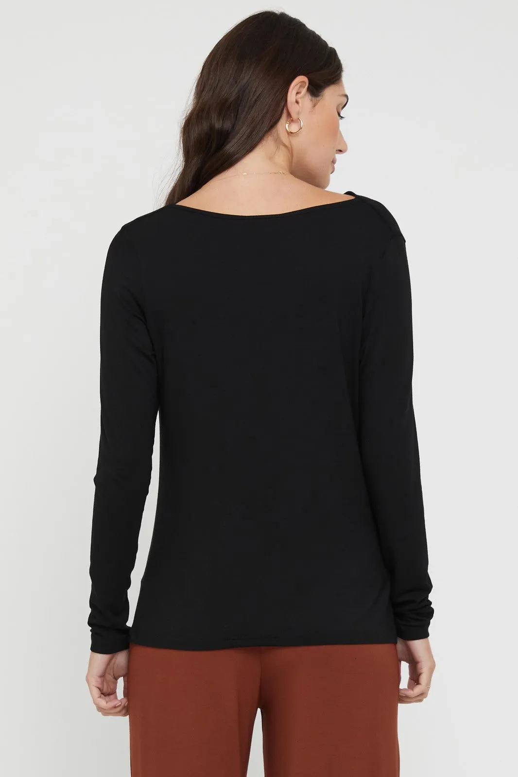 Long Sleeve Cowl Neck Top - Black