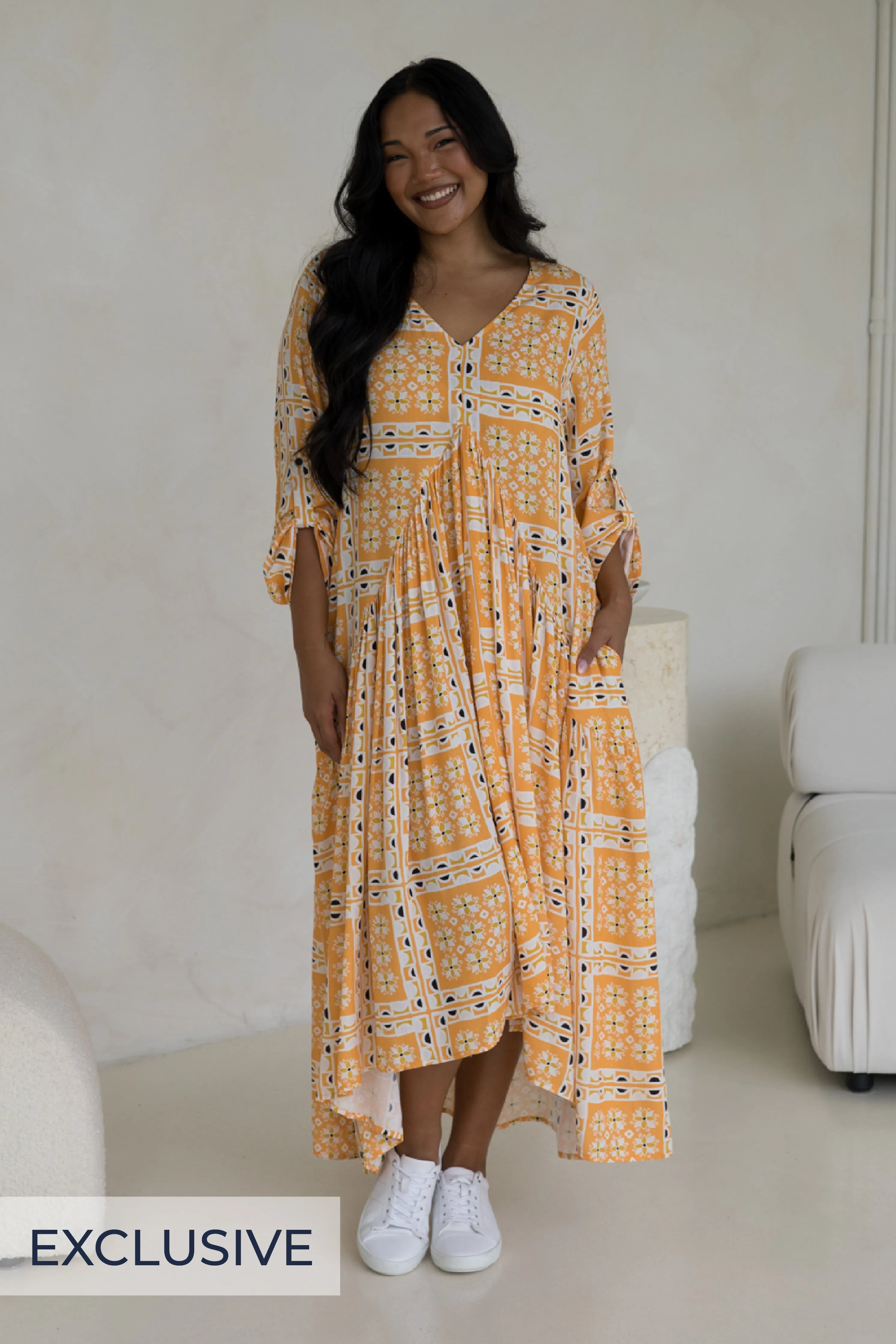 Long Sleeve Peak Maxi Dress | Trella