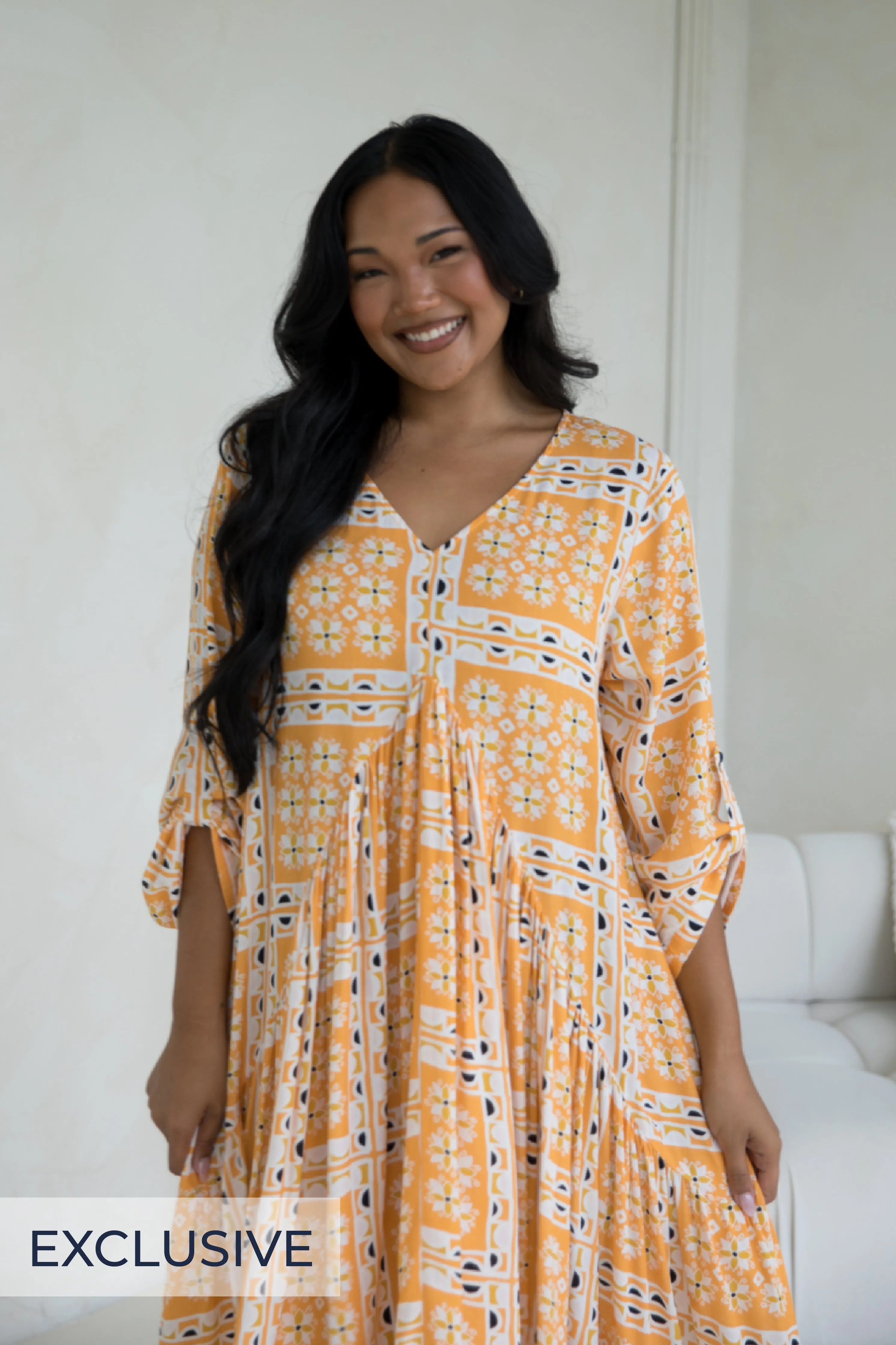 Long Sleeve Peak Maxi Dress | Trella