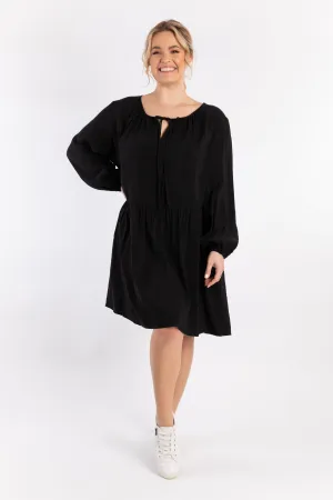 Long Sleeve Tie Front Midi Dress | Black | FINAL SALE