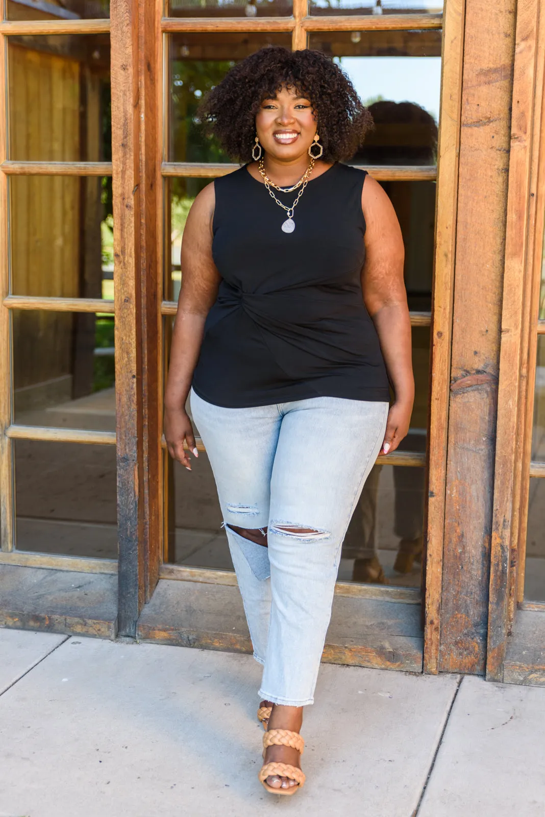 Lovely Time Twist Tank In Black