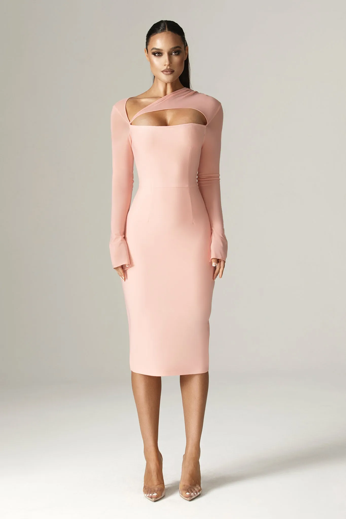 Mariel Cutout Bandage Midi Dress (Dusty Rose)