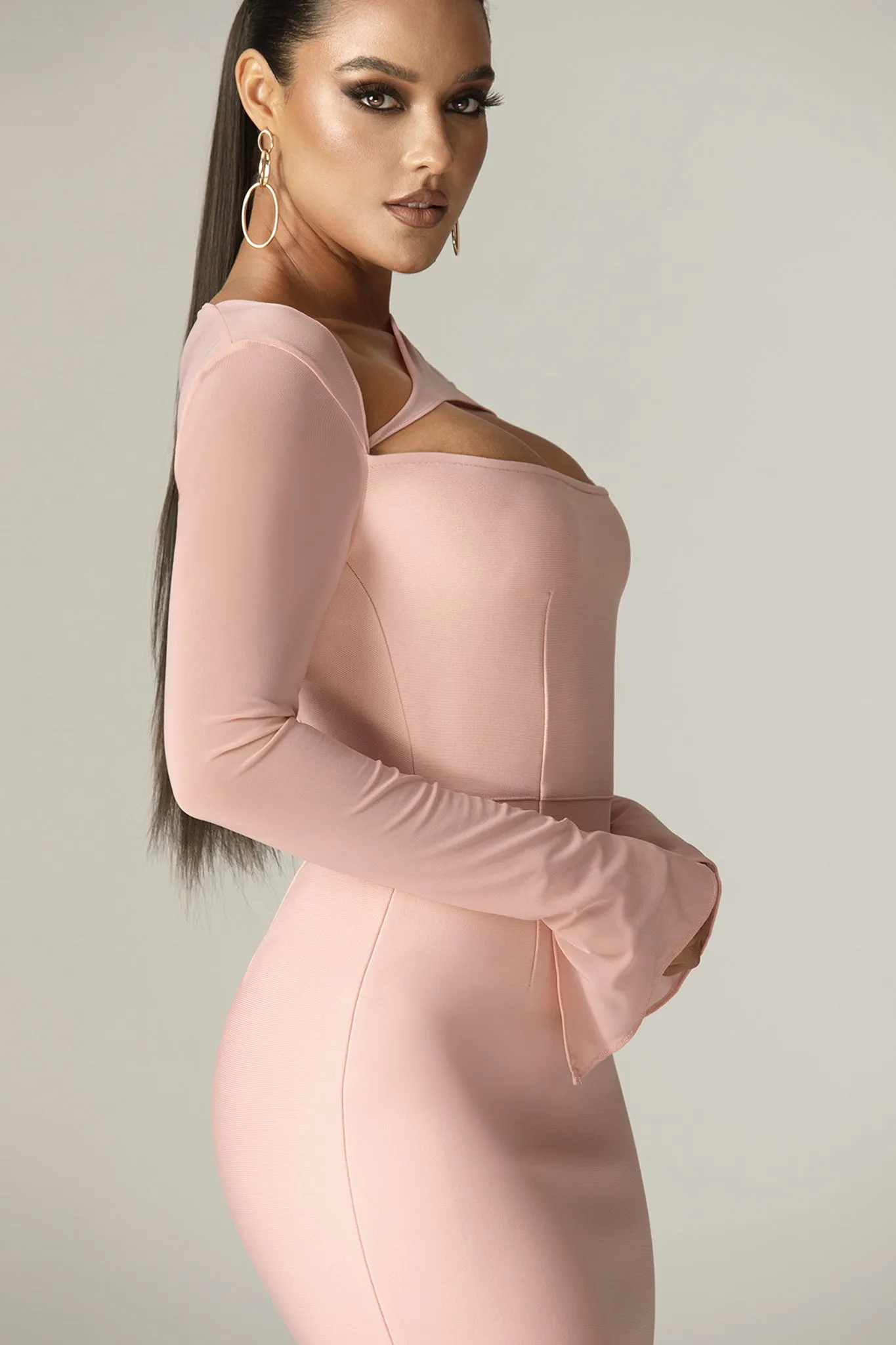 Mariel Cutout Bandage Midi Dress (Dusty Rose)