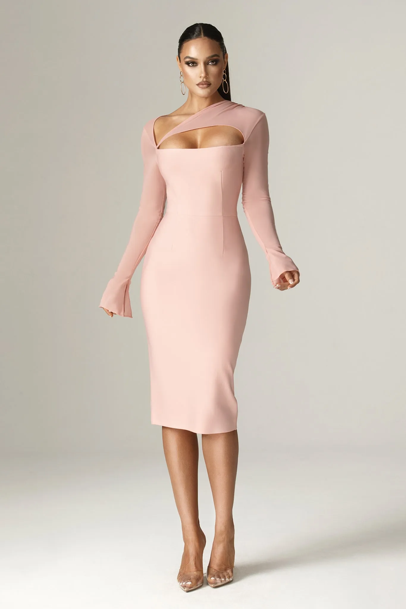 Mariel Cutout Bandage Midi Dress (Dusty Rose)