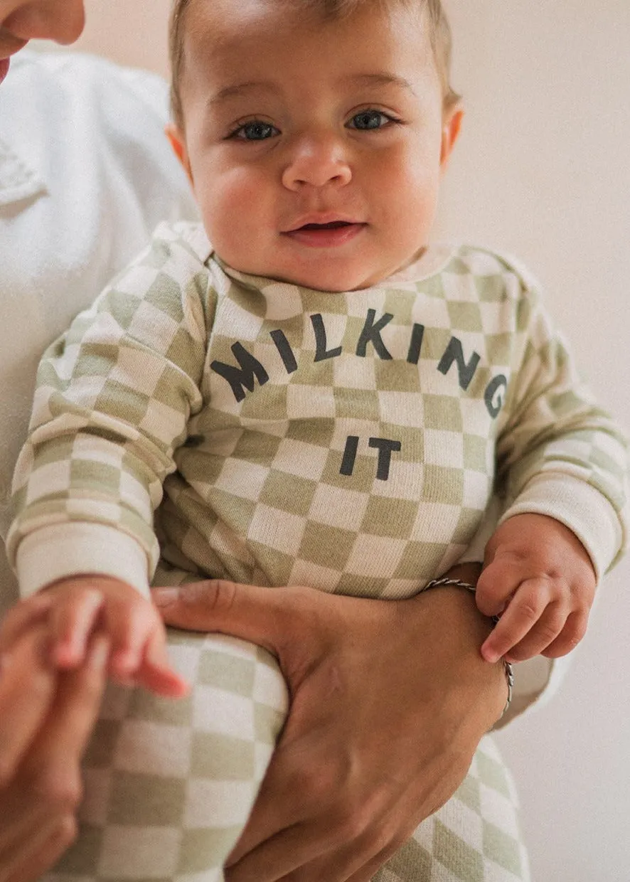 Milking It ® Checkerboard Onesie - Taupe