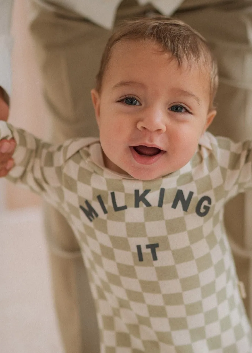 Milking It ® Checkerboard Onesie - Taupe