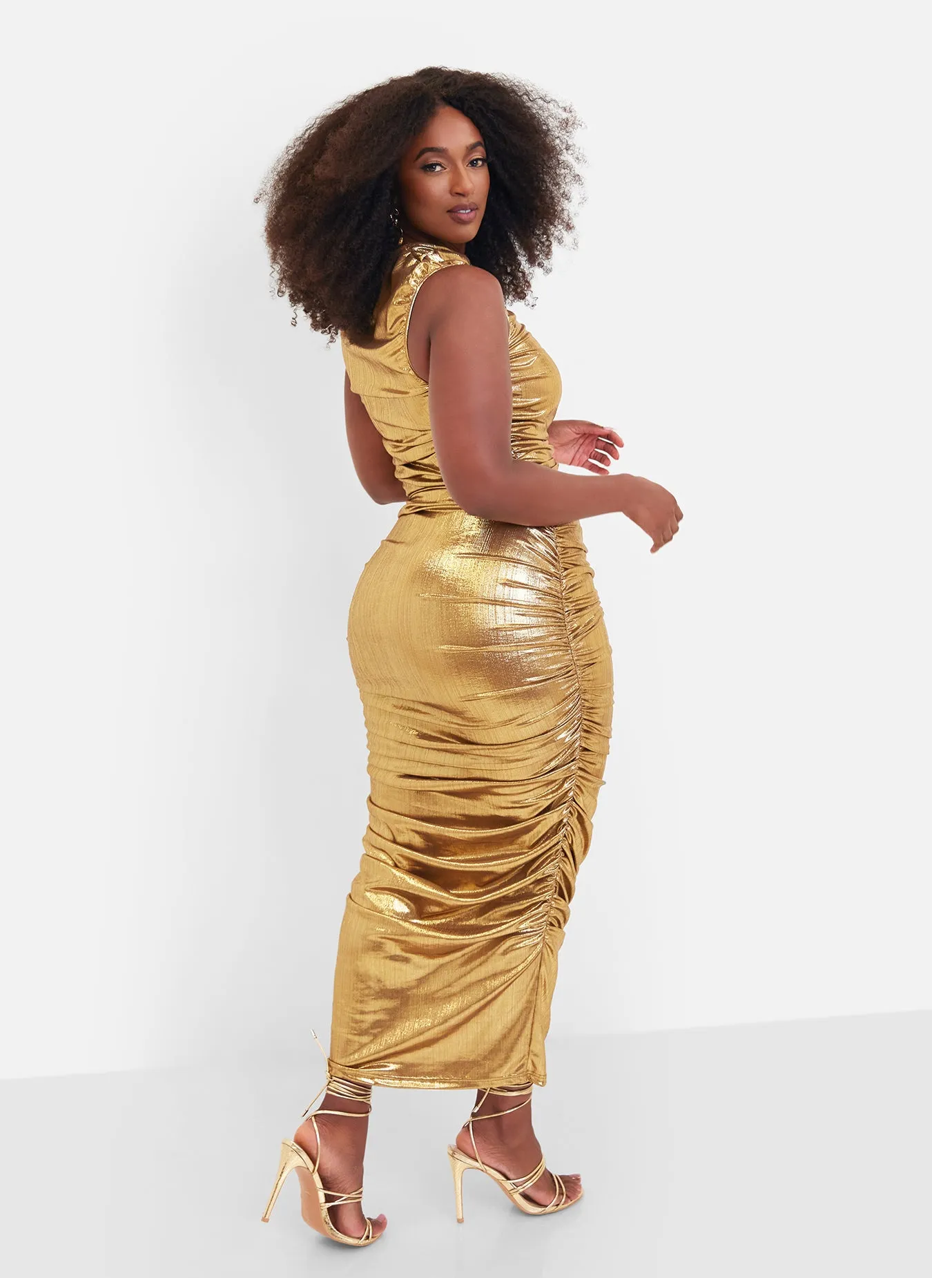 Montana Metallic Ruched Maxi Bodycon Dress