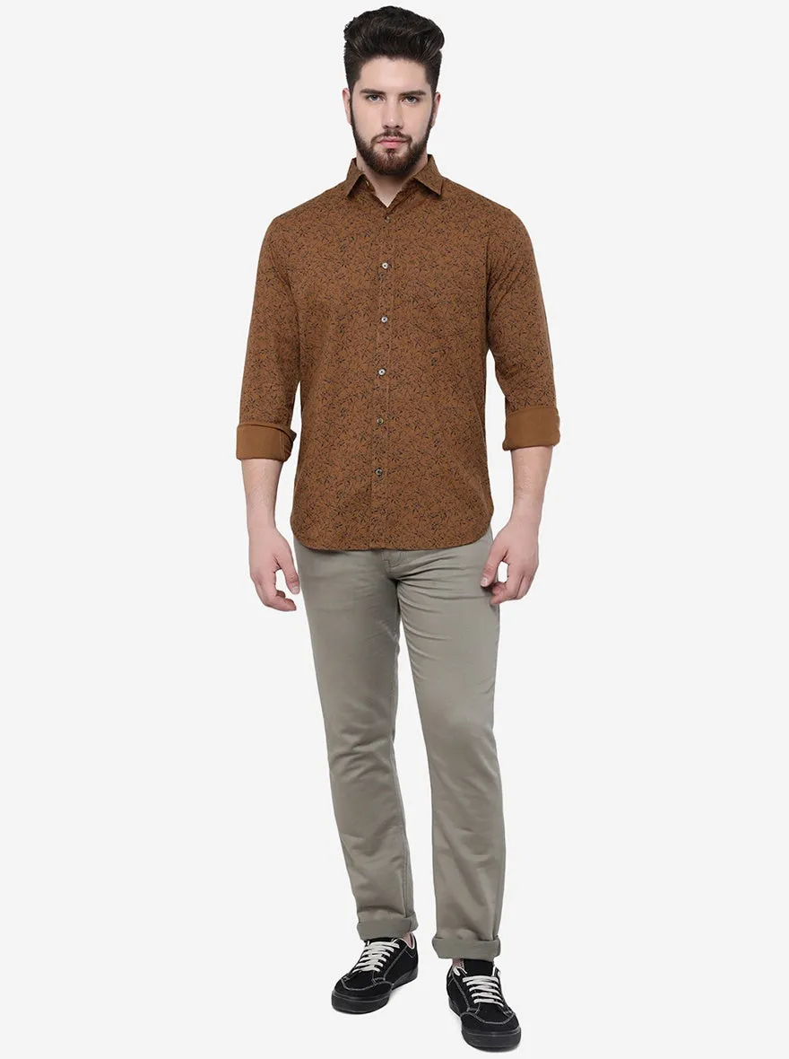 Oscar Yellow Printed Slim Fit Casual Shirt | Greenfibre