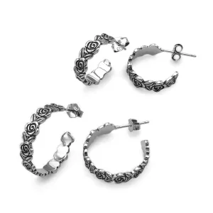 P538 Small Rose Hoop Earrings