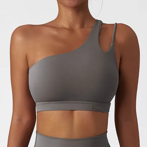 Panayiota Side Shoulder Smooth Crop Top - Dark Grey