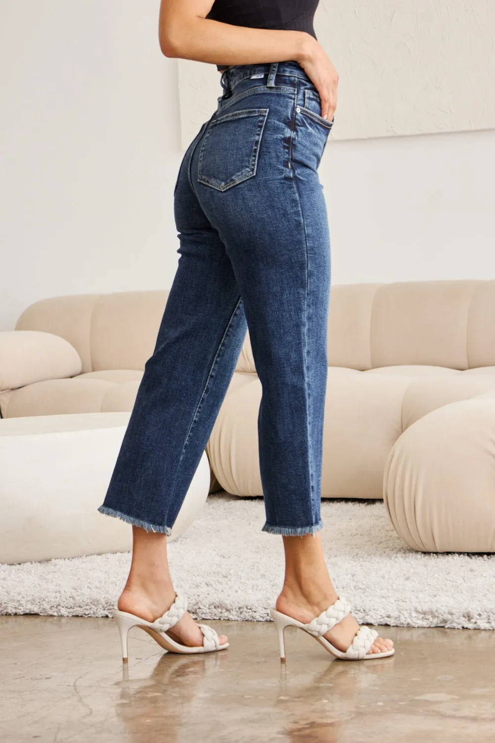 RFM Full Size Tummy Control High Waist Raw Hem Jeans