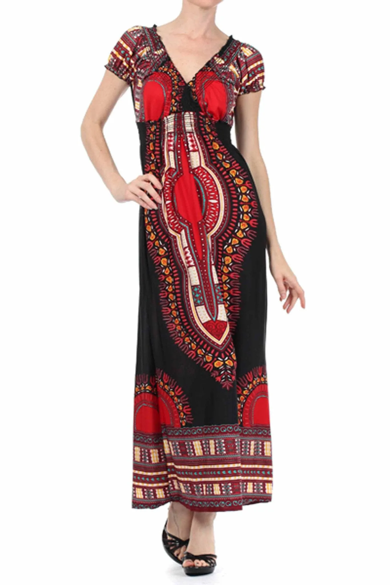 Sakkas Tribal Summer Smocked Empire Waist Maxi Dress