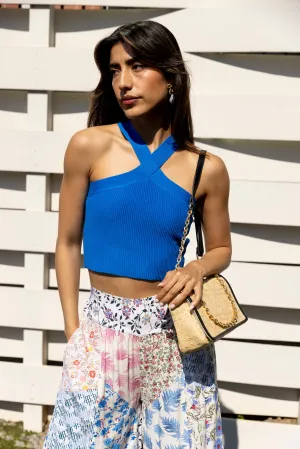 SALE - Bailey Halter Cross Neck Crop Top