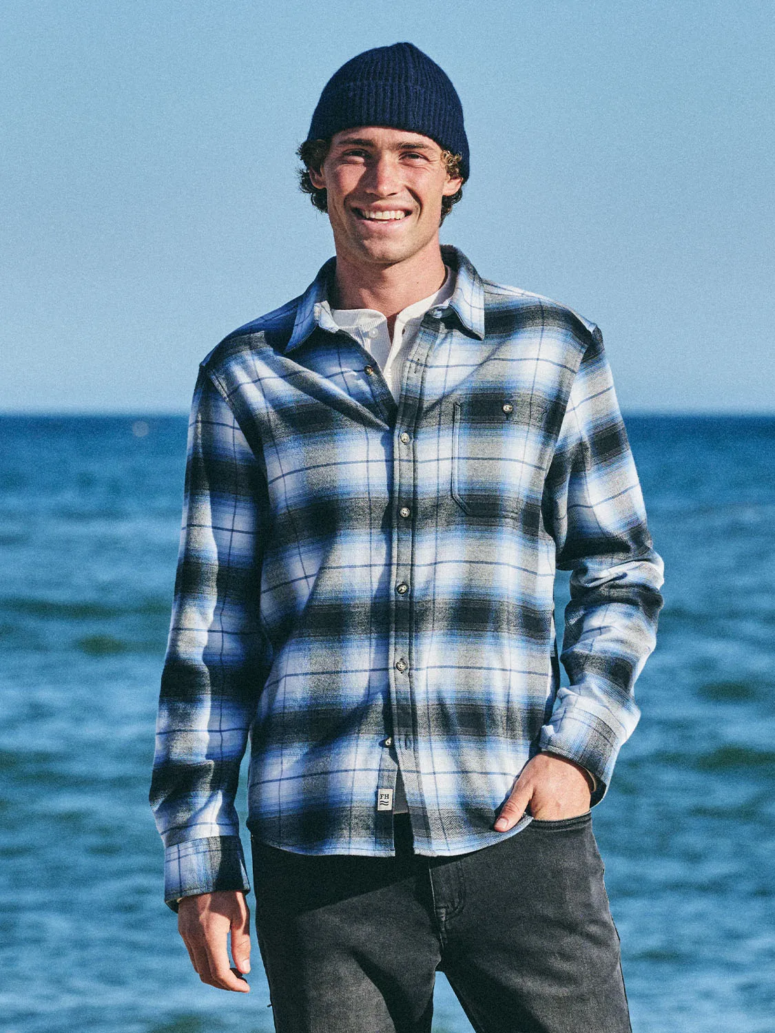 Seaside Lightweight Flannel | Smooth Blue Plaid