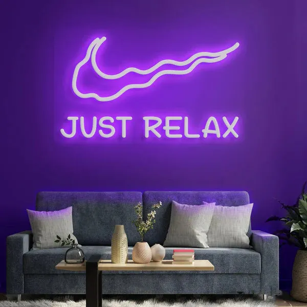 Serene 'Just Relax' Neon Sign,Calming Blue Illumination, Elegant Design, and Durable Quality for Tranquil Spaces