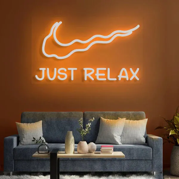 Serene 'Just Relax' Neon Sign,Calming Blue Illumination, Elegant Design, and Durable Quality for Tranquil Spaces