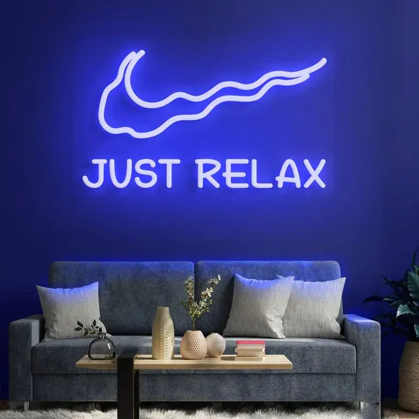 Serene 'Just Relax' Neon Sign,Calming Blue Illumination, Elegant Design, and Durable Quality for Tranquil Spaces