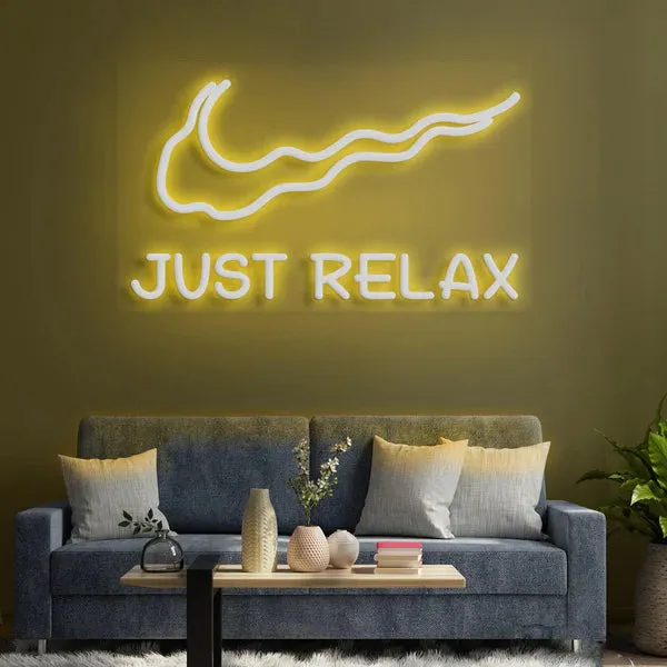 Serene 'Just Relax' Neon Sign,Calming Blue Illumination, Elegant Design, and Durable Quality for Tranquil Spaces