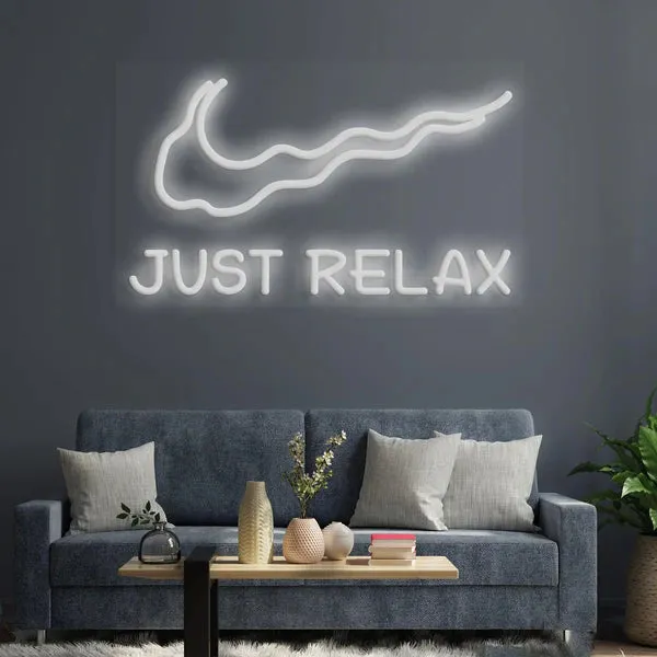 Serene 'Just Relax' Neon Sign,Calming Blue Illumination, Elegant Design, and Durable Quality for Tranquil Spaces