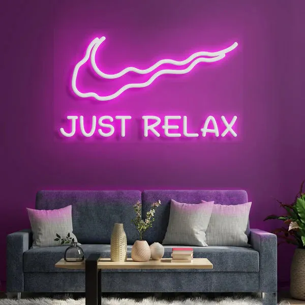 Serene 'Just Relax' Neon Sign,Calming Blue Illumination, Elegant Design, and Durable Quality for Tranquil Spaces