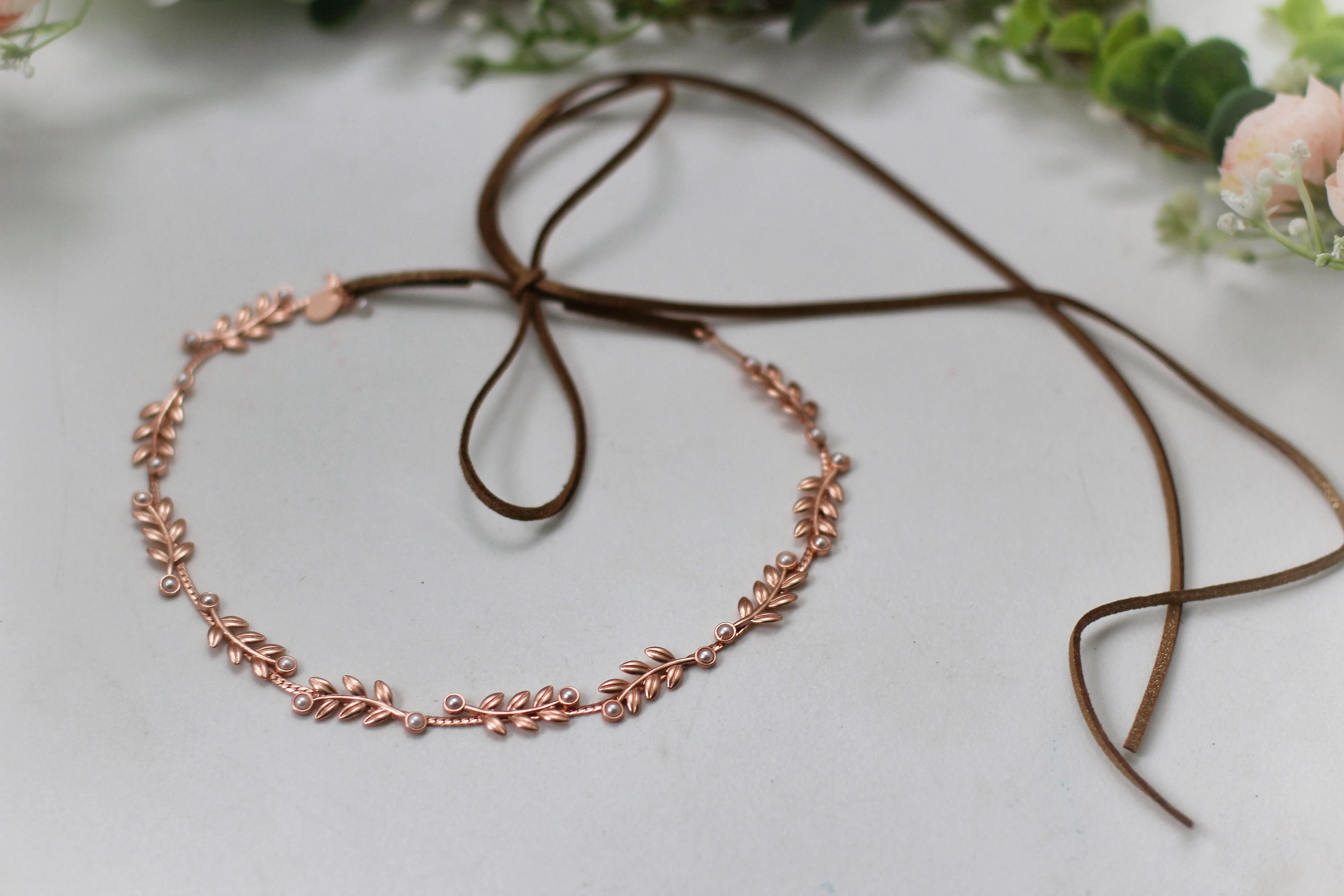 Stems Leaves and Pearls Wreath / Hair Chain