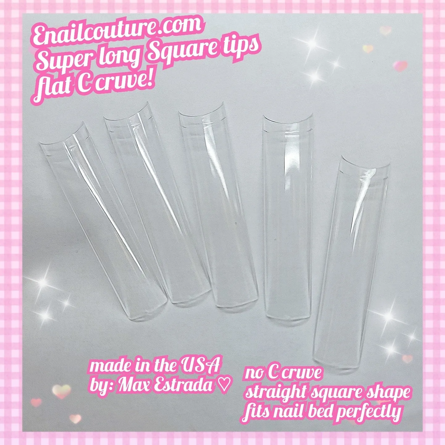 SUPER Long Square Tips/ flat C curve (Long No C Curve Straight Square Nail Tips - Flattened XXXL None Curve Fake Nail Tips Half Cover Flat Square Nails Tips Clear )