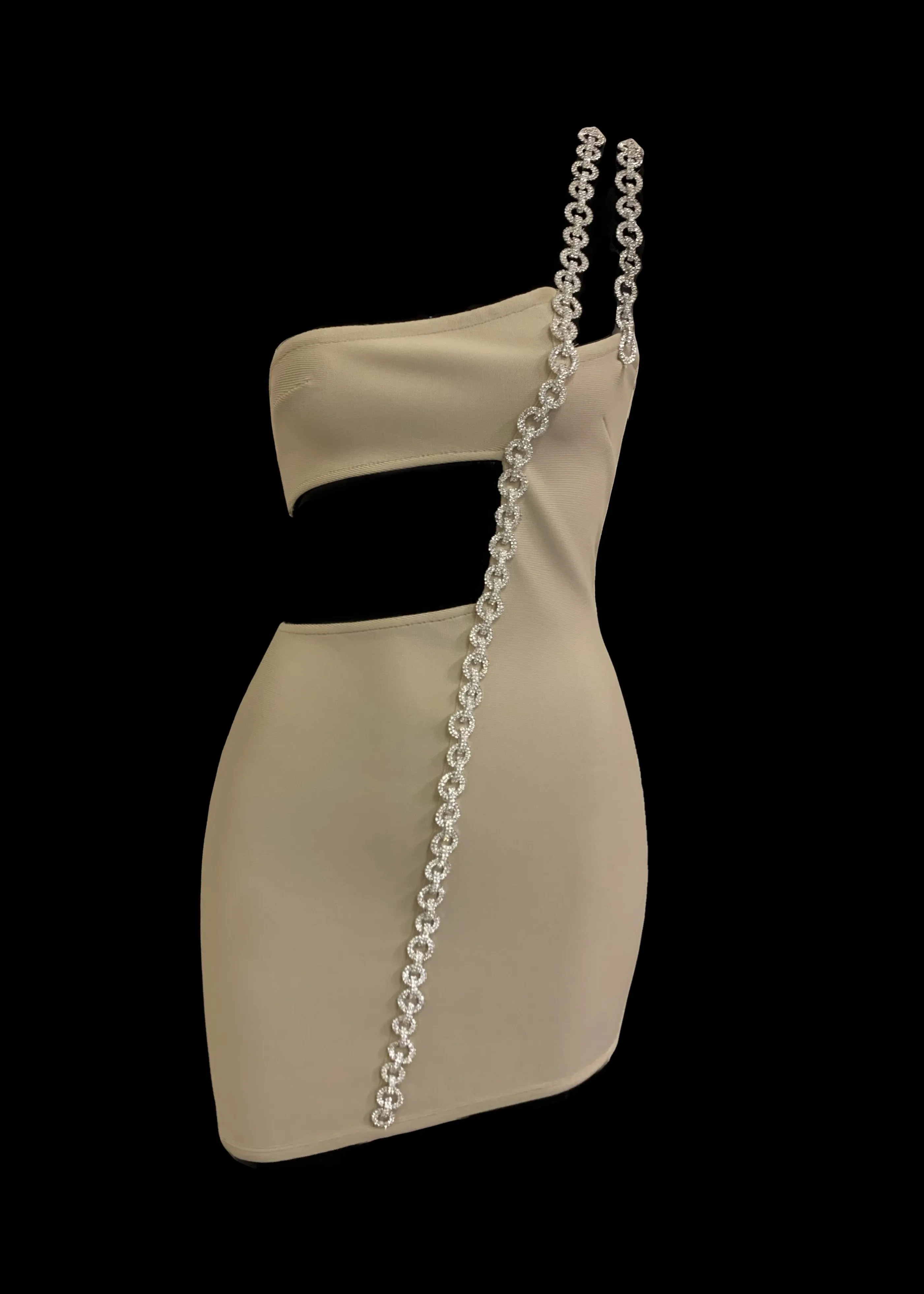 THE BONNIE BEIGE DIAMANTE BANDAGE DRESS - SALE