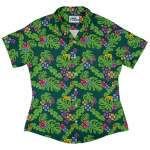 Tropical Video Game Pixels Curvy Button Up Shirt