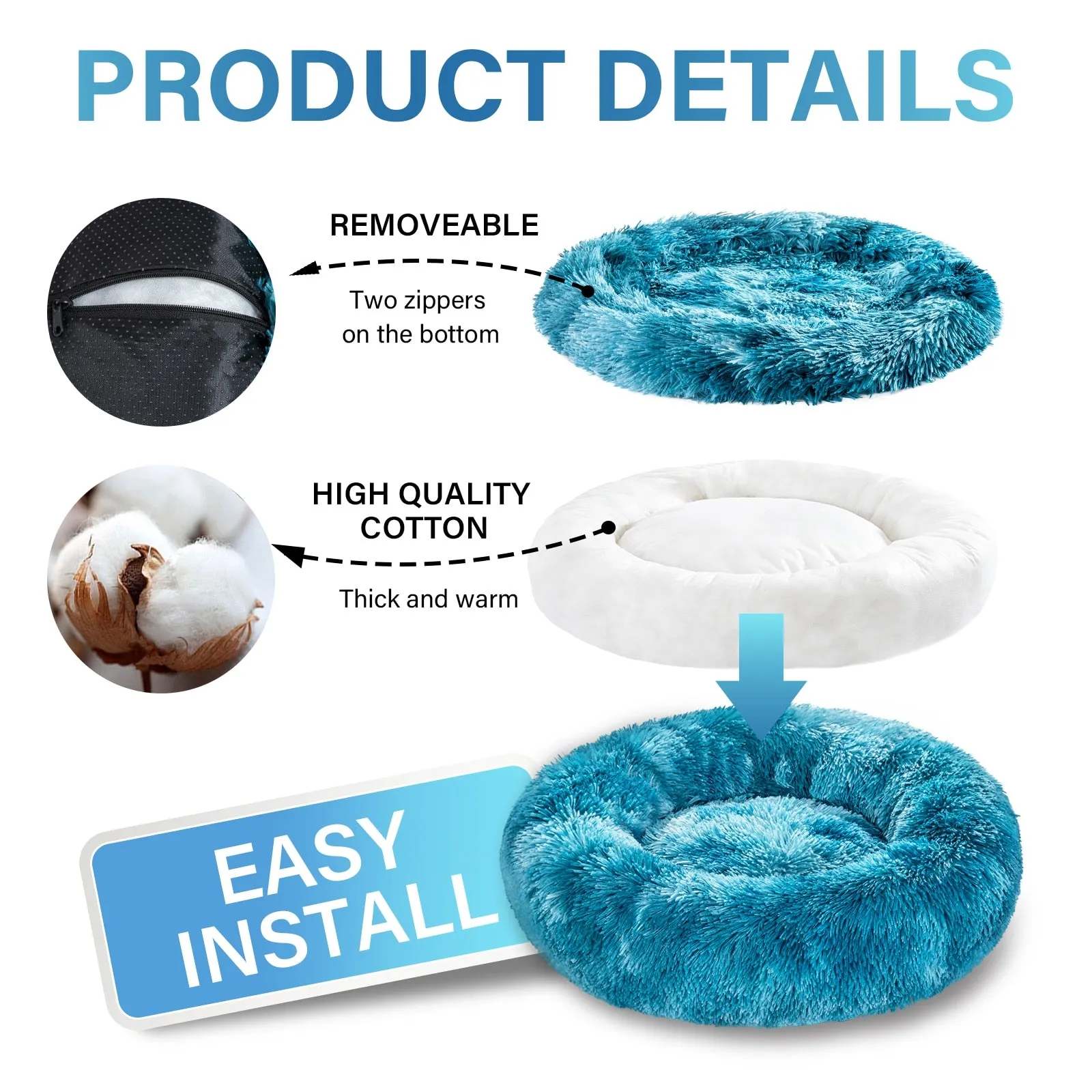 Washable Donut Shape Design Calming Soft Comfortable Pet Bed