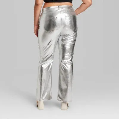 Wild Fable Women's High Rise Flare Casual Metallic Faux Leather Pants