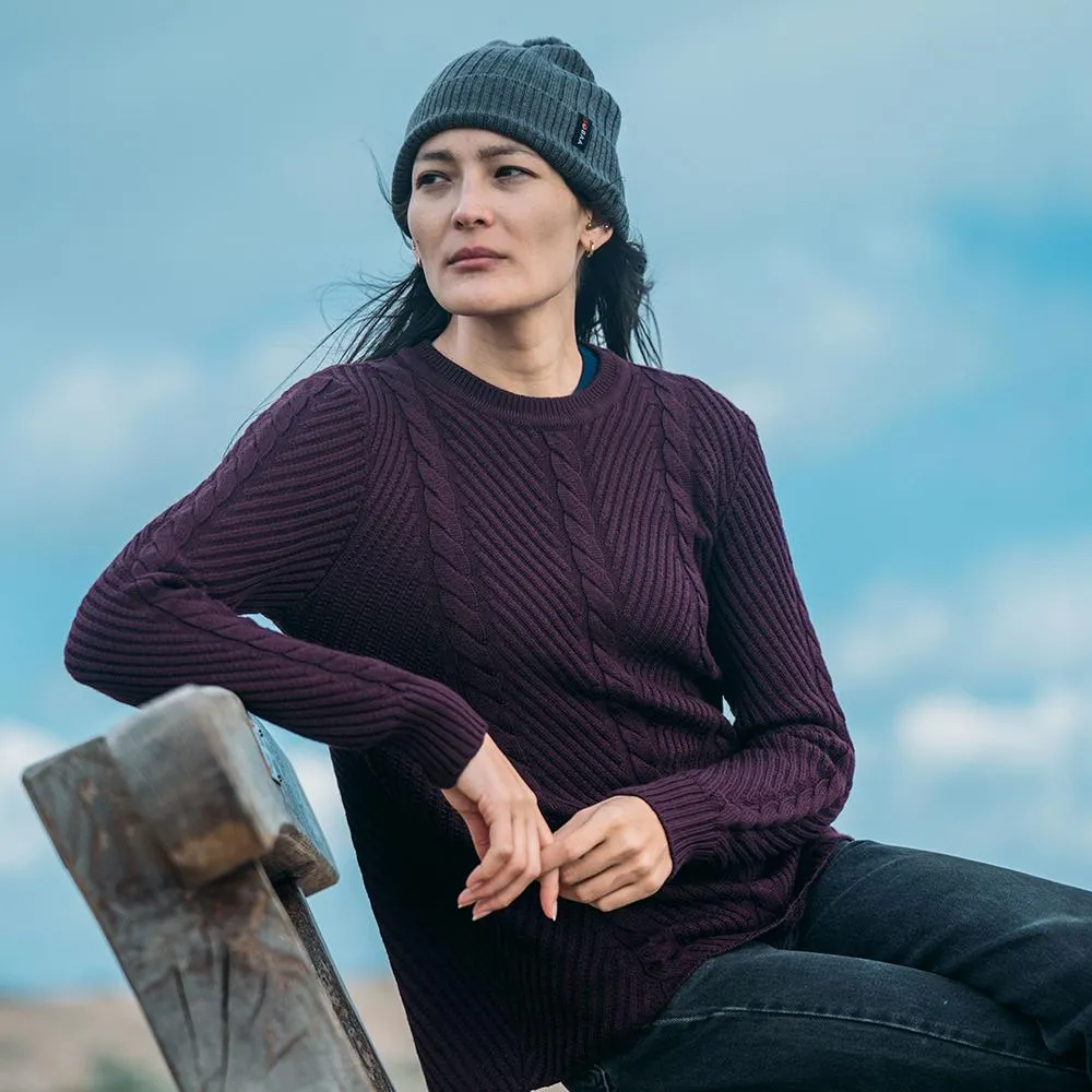 Womens Merino Cable Sweater (Wine)