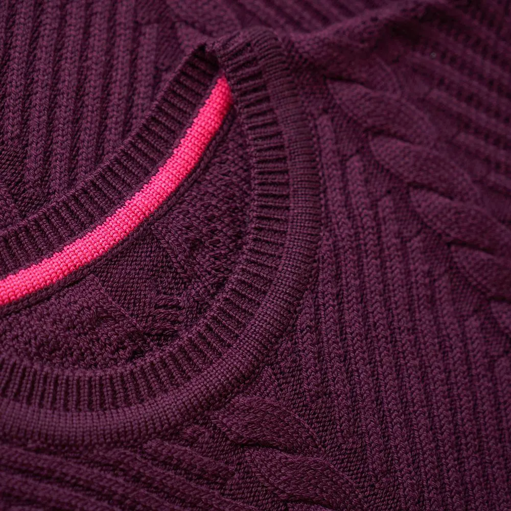 Womens Merino Cable Sweater (Wine)