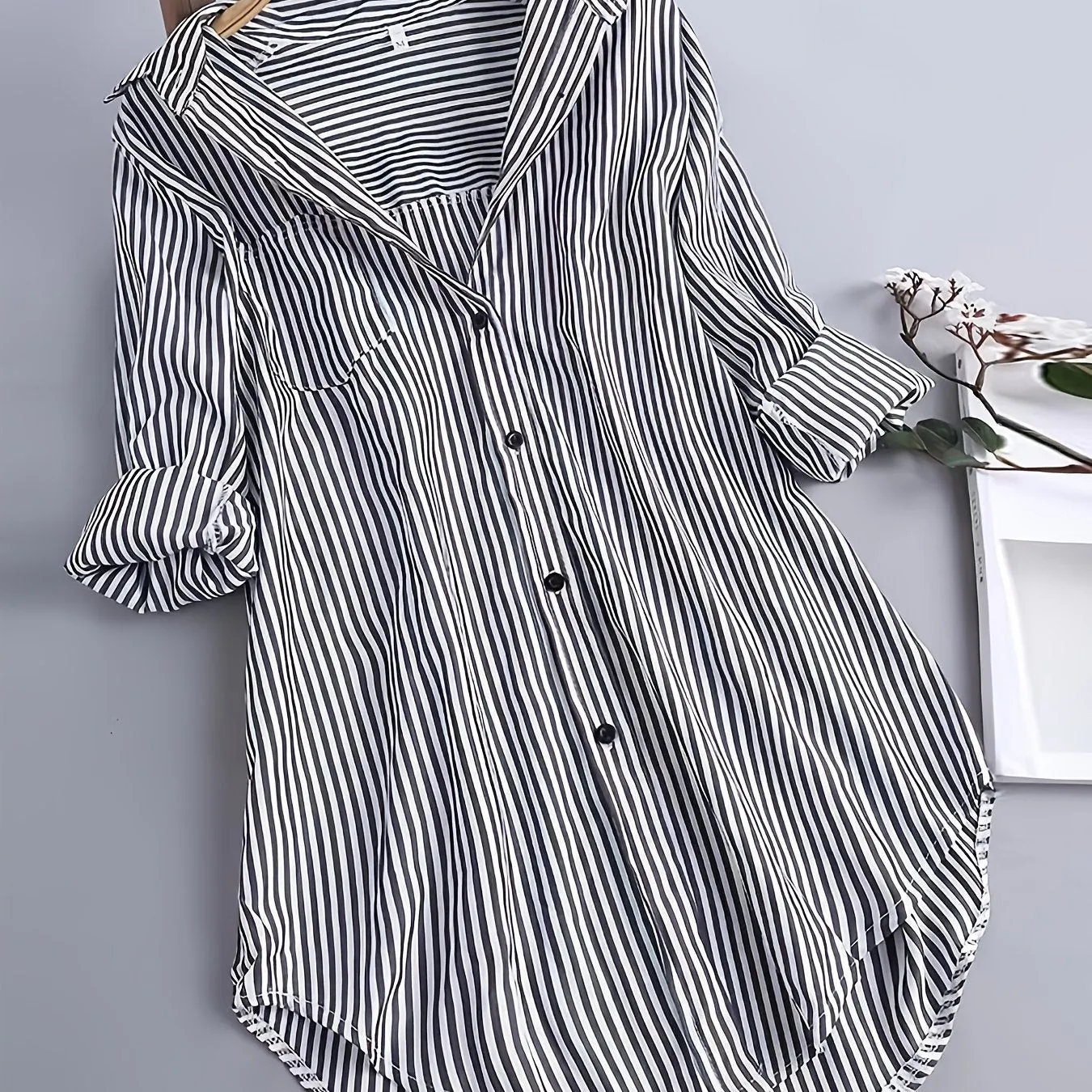 Womens Plus Size Nautical Stripe ButtonUp Blouse