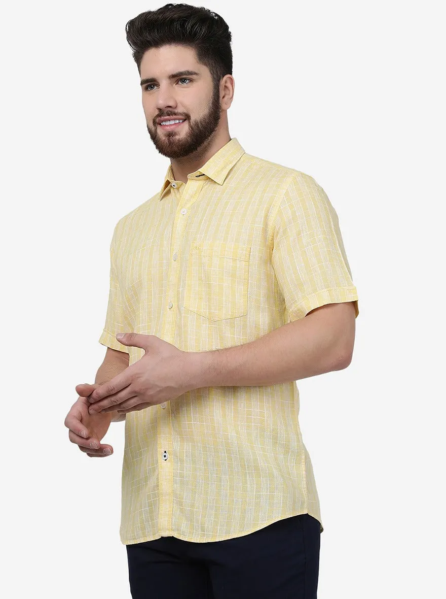 Yellow Checked Slim Fit Semi Casual Shirt | JadeBlue